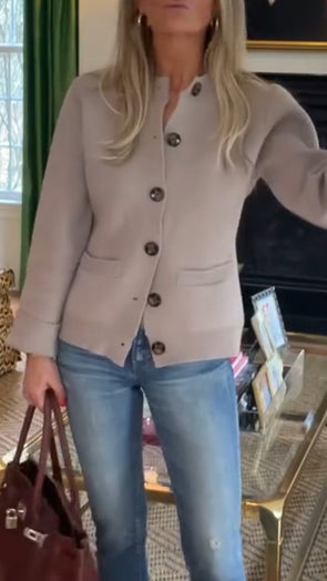 Ladies Round Neck Breasted Casual Woolen Coat