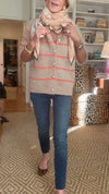 Women Round Neck Breasted Striped Casual Knitted Cardigan