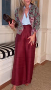 Ladies Round Neck Printed Casual Cardigan+ Solid Color Pants