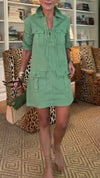 Ladies Collar Splicing Multi Pocket Solid Color Casual Dress