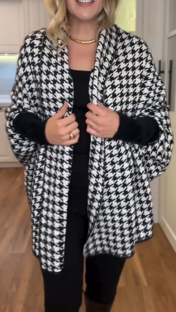 Ladies Printed Spliced Knitted Casual Cardigan