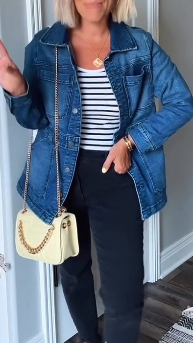 Ladies Lapel Spliced Casual Jacket