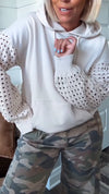 Ladies Round Neck Hooded Patchwork Hollowed Out Casual Hoodie