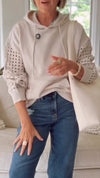 Ladies Round Neck Hooded Patchwork Hollowed Out Casual Hoodie
