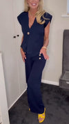 Ladies V-neck Irregular Top+ Pants with A Casual Temperament Suit