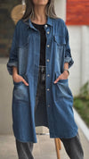 Women Flip Collar Washed Water Breasted Casual Denim Cardigan