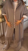 Ladies Round Neck Hooded Patchwork Tassel Casual Coat