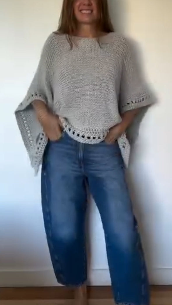 Women Round Neck Knitted Hollow Out Casual Smock