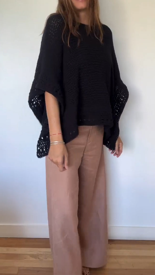 Women Round Neck Knitted Hollow Out Casual Smock