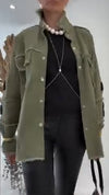 Ladies Collar Patchwork Printed Letter Casual Jacket