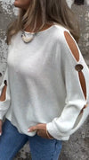Ladies Round Neck Sleeve Hollowed Out Casual Top