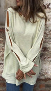 Ladies Round Neck Sleeve Hollowed Out Casual Top