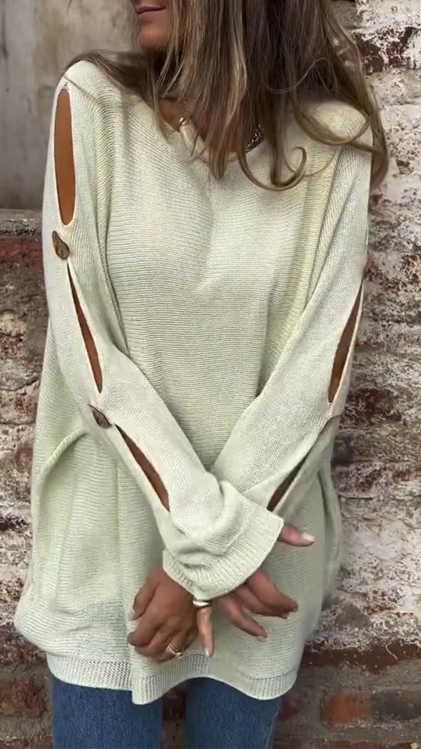 Ladies Round Neck Sleeve Hollowed Out Casual Top