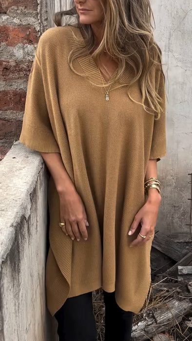 Women V-neck Solid Color Casual Top