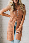Ladies Round Neck Printed Hollowed Out Casual Cardigan