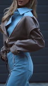 Women Lapel Spliced Denim Jacket + Pants Temperament Casual Suit