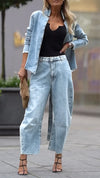 Ladies Round Neck Coat+ Pants Casual Set