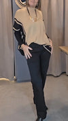 Women Round Neck Striped Contrasting Color Casual Tops