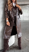 Women Lapel Leather Temperament Casual Windbreaker