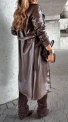 Women Lapel Leather Temperament Casual Windbreaker
