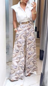 Women Lapel Shirt + Printed Pants Temperament Casual Suit