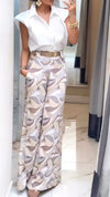 Women Lapel Shirt + Printed Pants Temperament Casual Suit