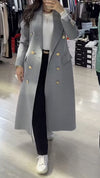 Women Lapel Metal Buckle Decoration Casual Windbreaker