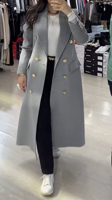 Women Lapel Metal Buckle Decoration Casual Windbreaker