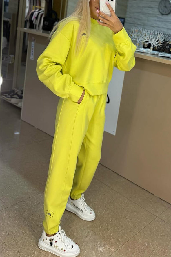 Women Round Neck Splicing Casual Set