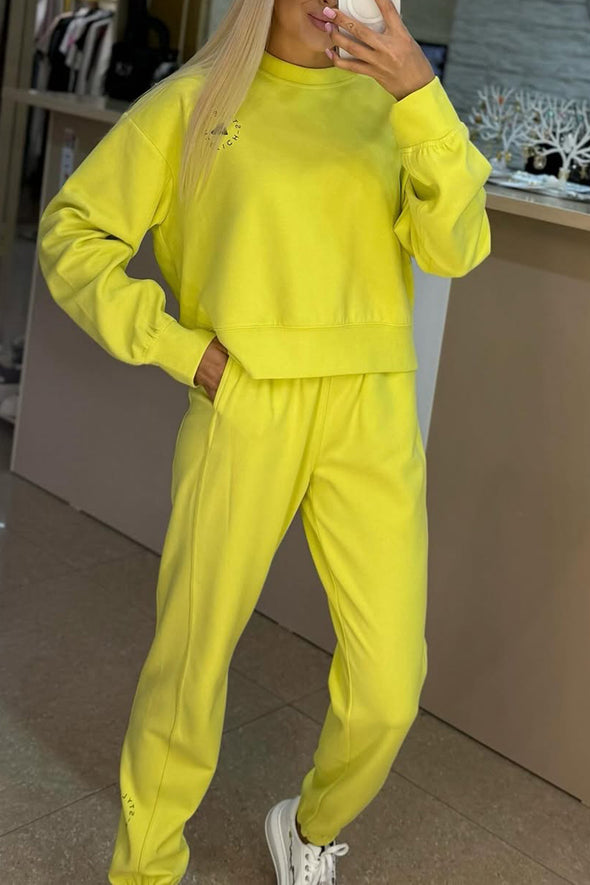 Women Round Neck Splicing Casual Set