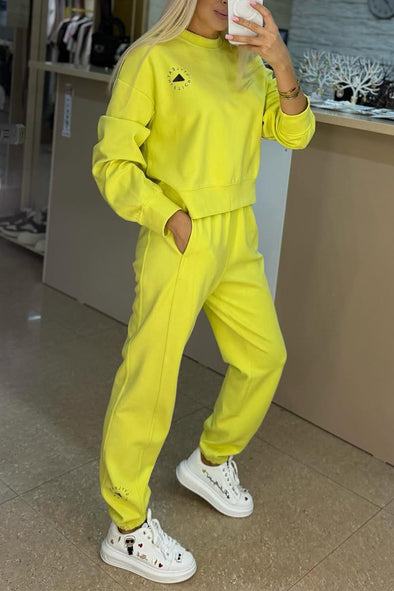 Women Round Neck Splicing Casual Set