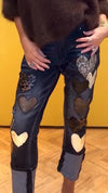 Women Round Neck Sweater + Printed Spliced Casual Jeans
