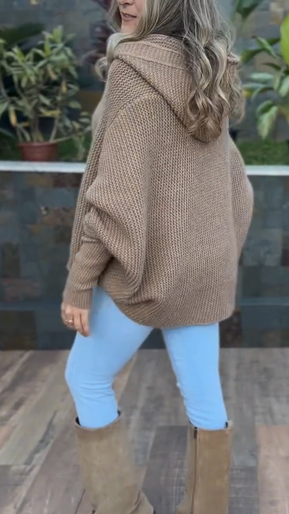 Women Round Neck Hooded Knitted Casual Top