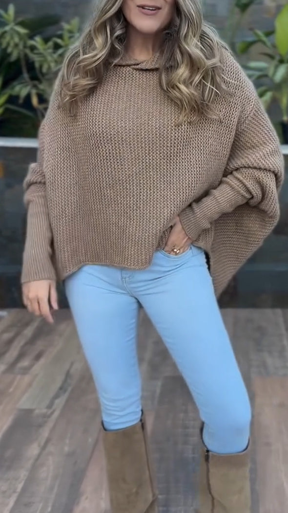 Women Round Neck Hooded Knitted Casual Top