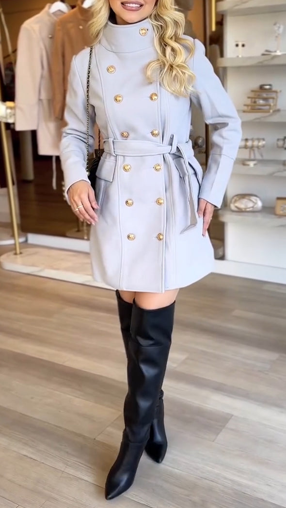 Women Round Neck Double-breasted Temperament Casual Windbreaker