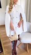 Women Round Neck Double-breasted Spliced Sleeves Temperament Casual Dress