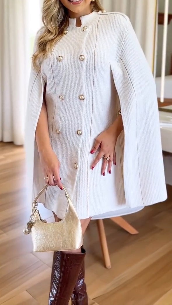 Women Round Neck Double-breasted Spliced Sleeves Temperament Casual Dress