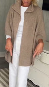 Women Lapel Solid Color Knitted Cardigan