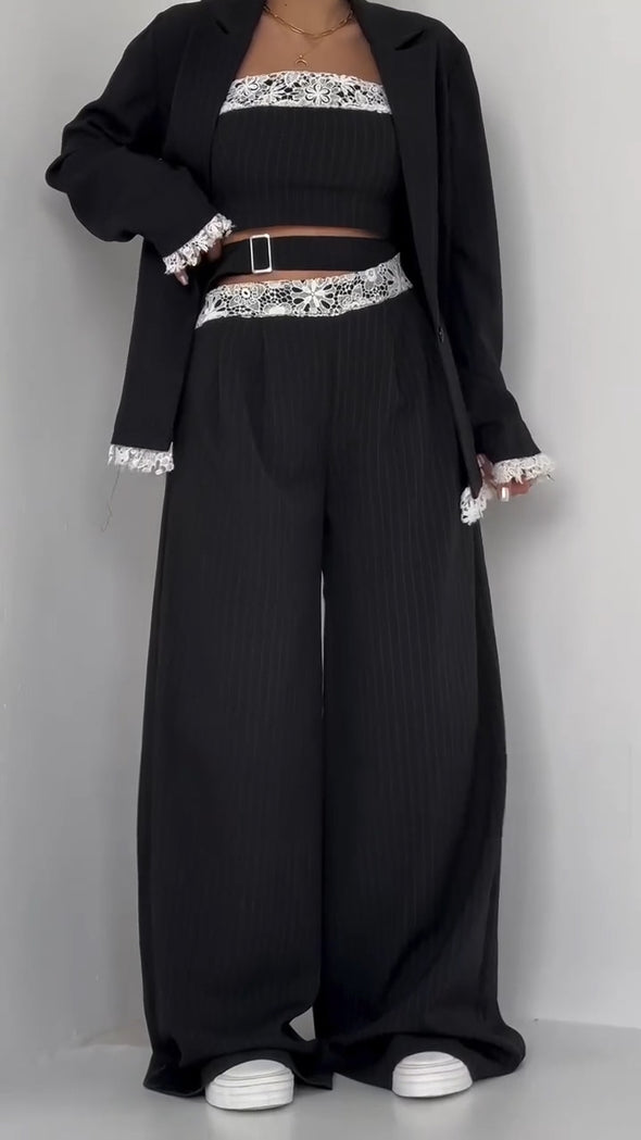 Women Splicing Printed Temperament Casual Three-piece Set