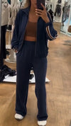 Women Lapel Vertical Jacket + Pants Casual Set