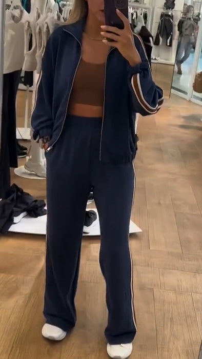 Women Lapel Vertical Jacket + Pants Casual Set
