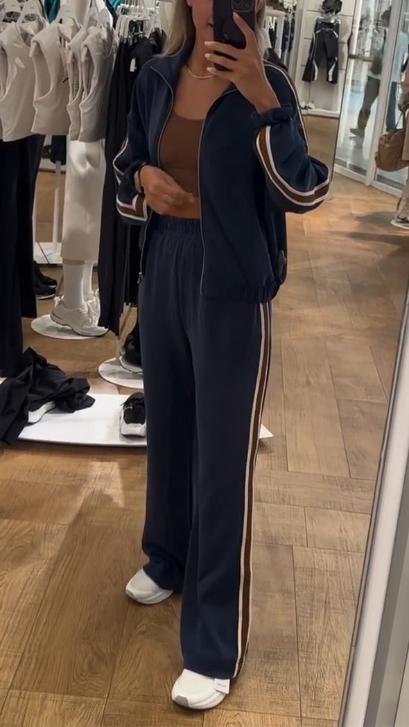Women Lapel Vertical Jacket + Pants Casual Set