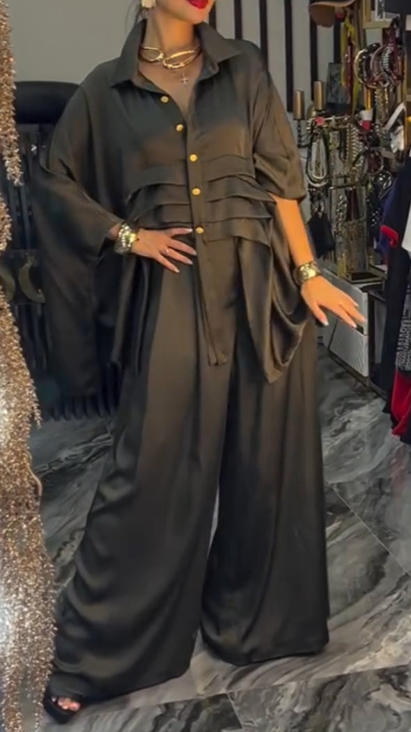 Womens Lapel Irregular Top + Pants Casual Suit