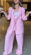Women Lapel Jacket + Pants Solid Color Temperament Commuter Set