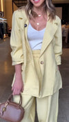 Women Lapel Jacket + Pants Solid Color Temperament Commuter Set