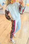 Women Round Neck Splicing Printed Casual Set