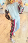 Women Round Neck Splicing Printed Casual Set