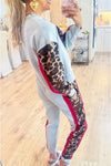 Women Round Neck Splicing Printed Casual Set