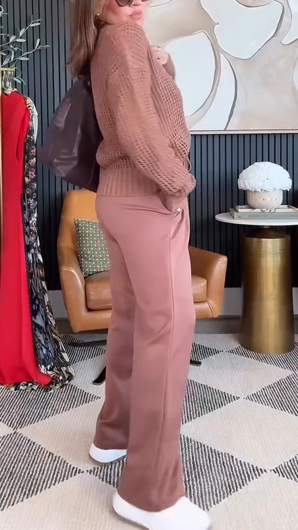 Womens V-neck Knitted Clothes + Pants Casual Set