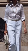 Women Lapel Striped Shirt + Pants Temperament Commuting Casual Suit